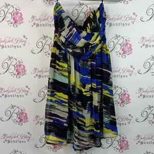 Chado strapless mini dress multicolor blue green cream purple bustier Elegant
